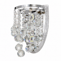 A modern wall-mounted chandelier featuring a polished silver-tone metal frame adorned with clear crystal beads, faceted crystal drops, and a crystal-embellished side panel, shown against a plain white background.