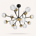 The Lumière Crystal Chandelier featuring a brushed gold rectangular frame, cascading crystal prisms, and integrated warm LED lighting, designed to elevate contemporary luxury living spaces.