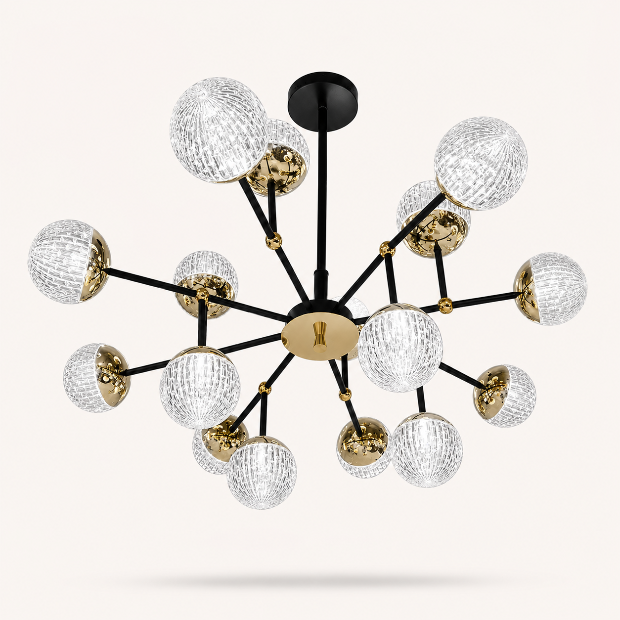 The Lumière Crystal Chandelier featuring a brushed gold rectangular frame, cascading crystal prisms, and integrated warm LED lighting, designed to elevate contemporary luxury living spaces.